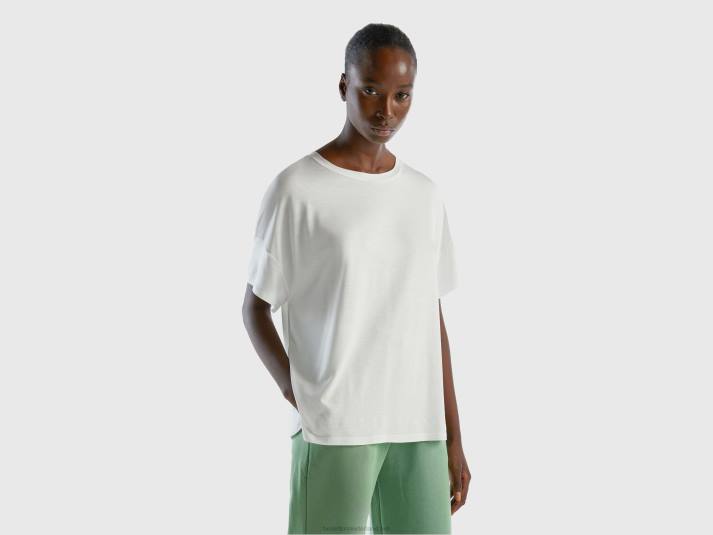 vrouwen Benetton t-shirt van duurzame viscose met stretch romig wit 4R623911