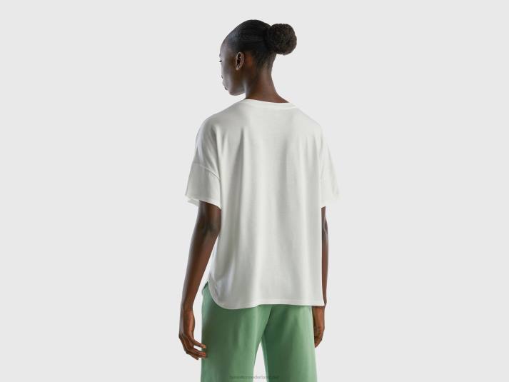 vrouwen Benetton t-shirt van duurzame viscose met stretch romig wit 4R62438