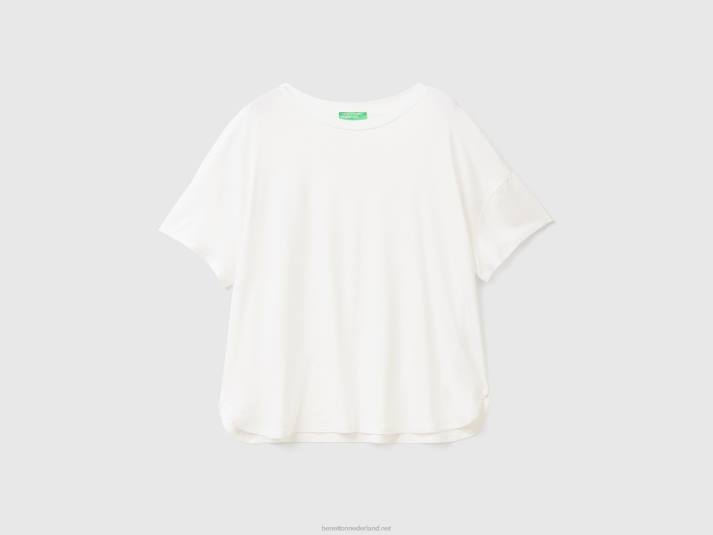 vrouwen Benetton t-shirt van duurzame viscose met stretch romig wit 4R62438