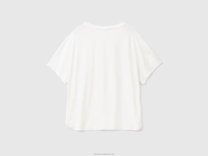 vrouwen Benetton t-shirt van duurzame viscose met stretch romig wit 4R62438