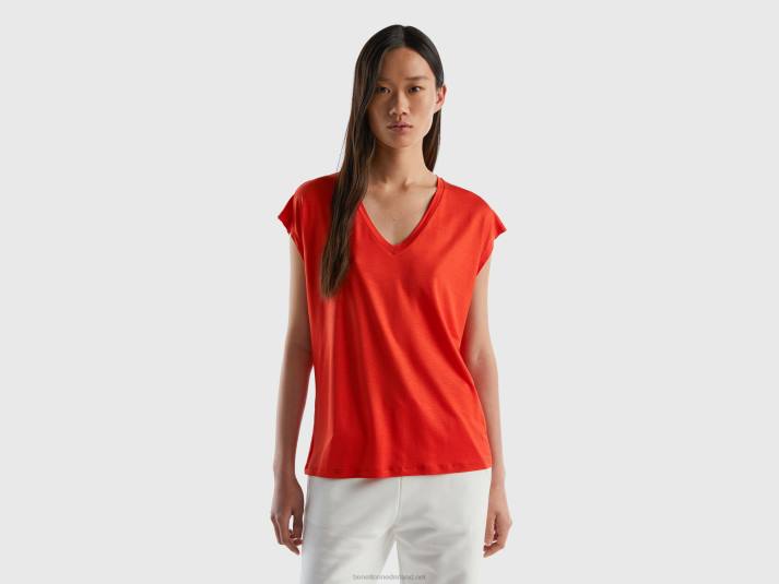 vrouwen Benetton t-shirt van duurzame viscose met stretch rood 4R62389
