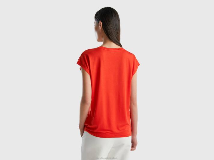 vrouwen Benetton t-shirt van duurzame viscose met stretch rood 4R62389