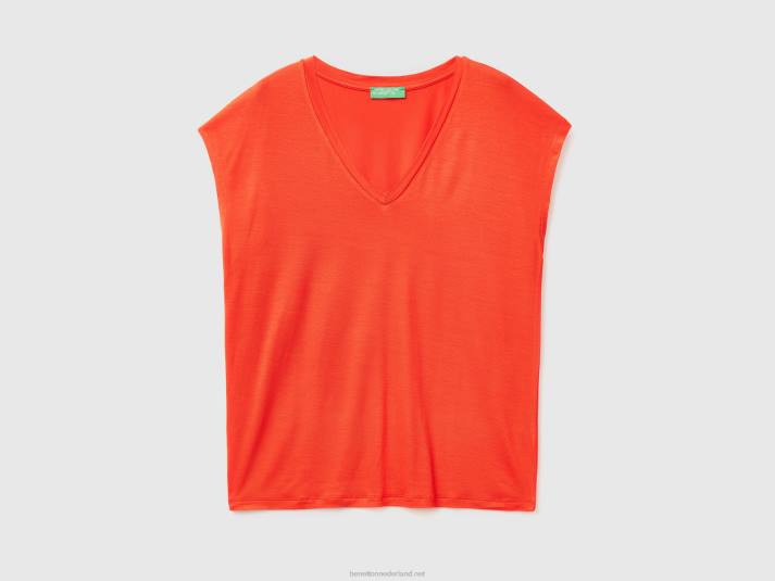 vrouwen Benetton t-shirt van duurzame viscose met stretch rood 4R62389