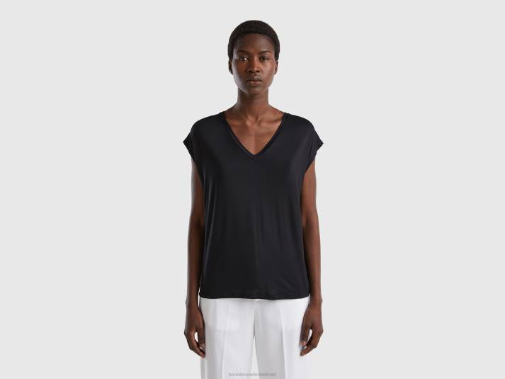 vrouwen Benetton t-shirt van duurzame viscose met stretch zwart 4R62414
