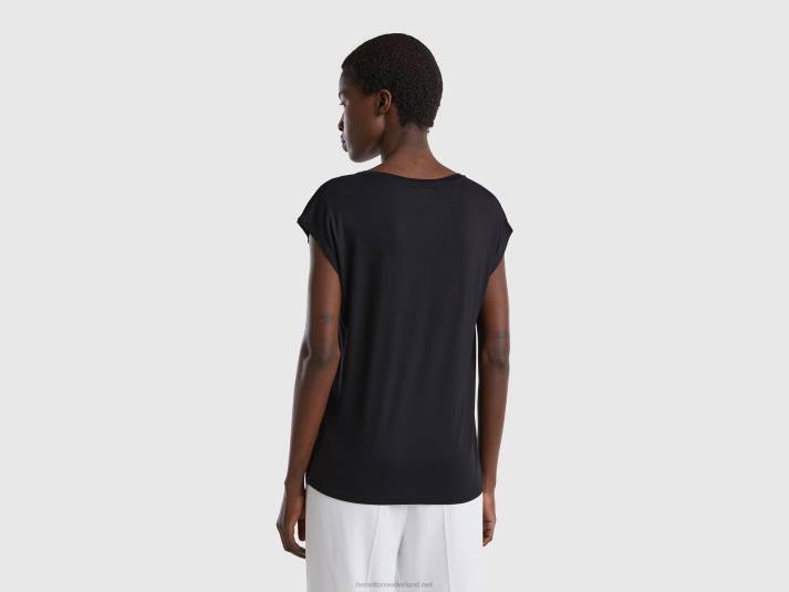 vrouwen Benetton t-shirt van duurzame viscose met stretch zwart 4R62414