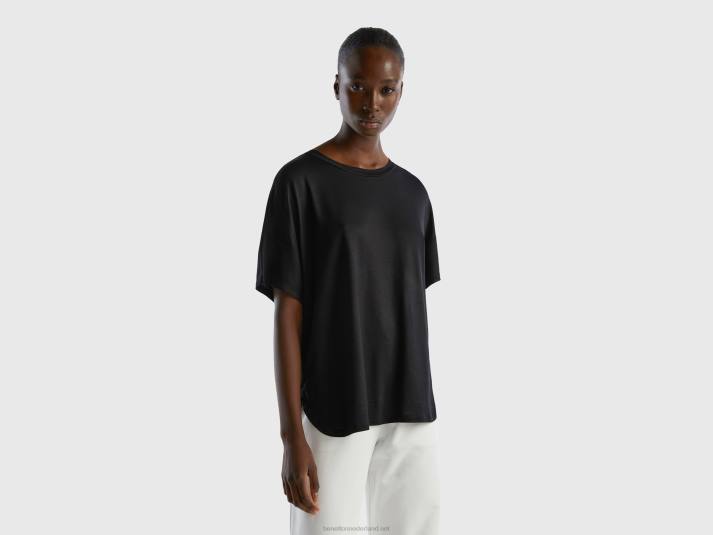 vrouwen Benetton t-shirt van duurzame viscose met stretch zwart 4R62464