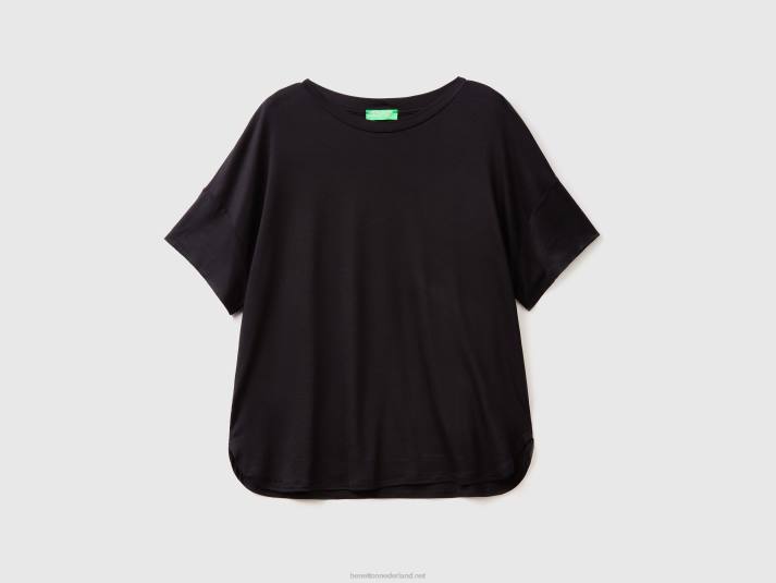 vrouwen Benetton t-shirt van duurzame viscose met stretch zwart 4R62464