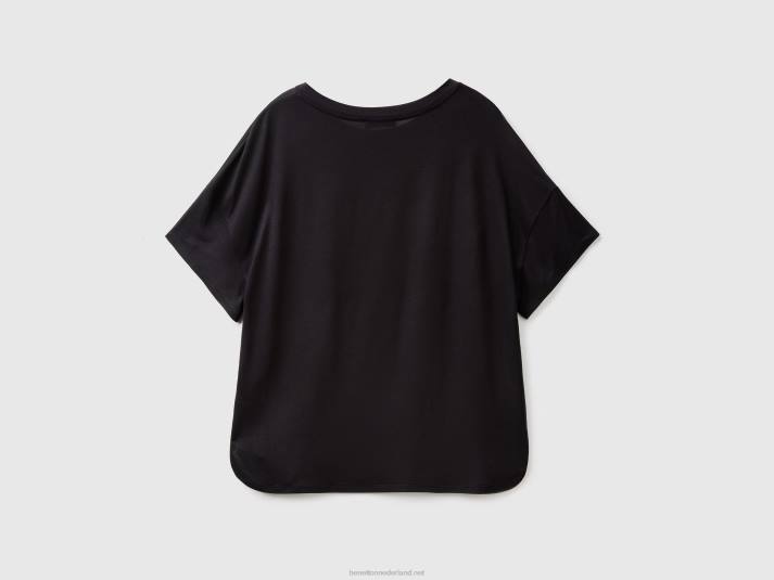 vrouwen Benetton t-shirt van duurzame viscose met stretch zwart 4R62464