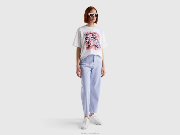 vrouwen Benetton t-shirt van katoen met logoprint wit 4R62309