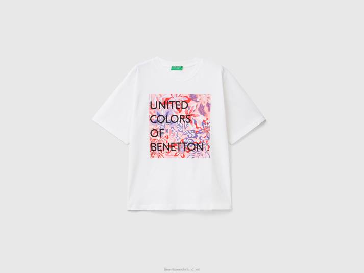 vrouwen Benetton t-shirt van katoen met logoprint wit 4R62309