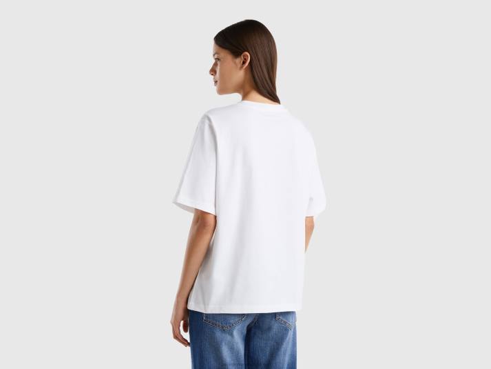 vrouwen Benetton t-shirt van katoen met logoprint wit 4R62376