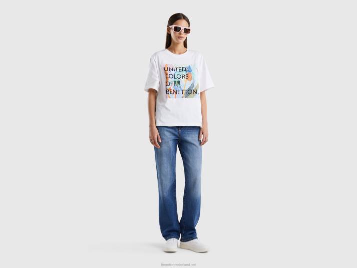 vrouwen Benetton t-shirt van katoen met logoprint wit 4R62376