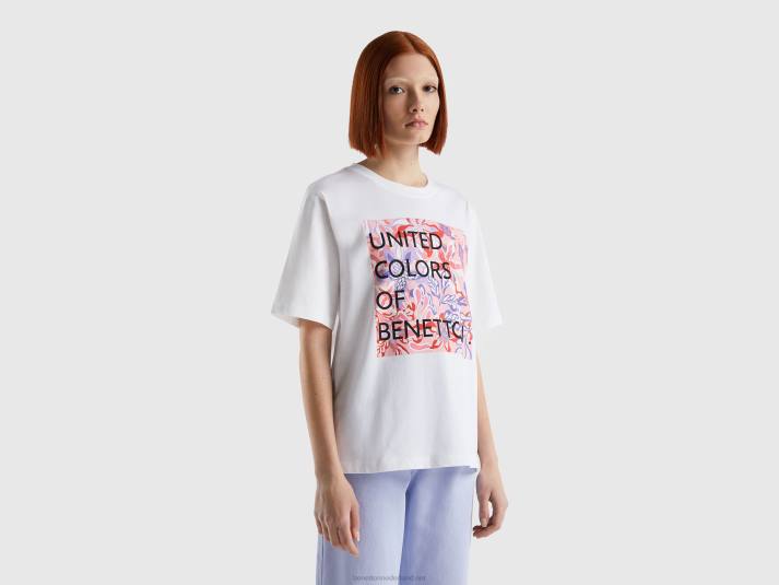 vrouwen Benetton t-shirt van katoen met logoprint wit 4R623851