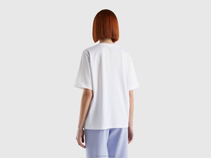 vrouwen Benetton t-shirt van katoen met logoprint wit 4R623851