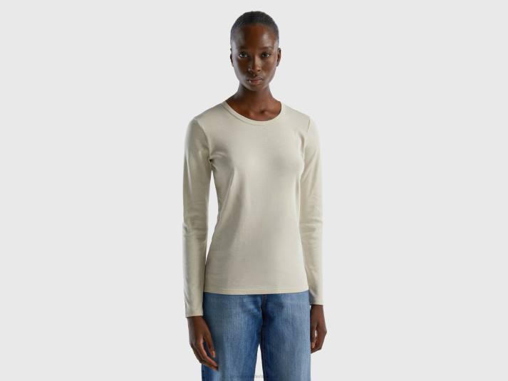 vrouwen Benetton T-shirt van puur katoen met lange mouwen beige 4R623778