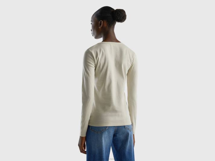 vrouwen Benetton T-shirt van puur katoen met lange mouwen beige 4R623778