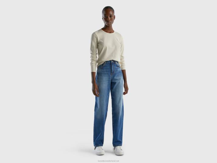 vrouwen Benetton T-shirt van puur katoen met lange mouwen beige 4R623778