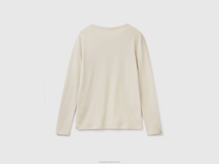 vrouwen Benetton T-shirt van puur katoen met lange mouwen beige 4R623778