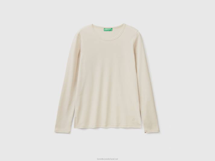 vrouwen Benetton T-shirt van puur katoen met lange mouwen beige 4R62393