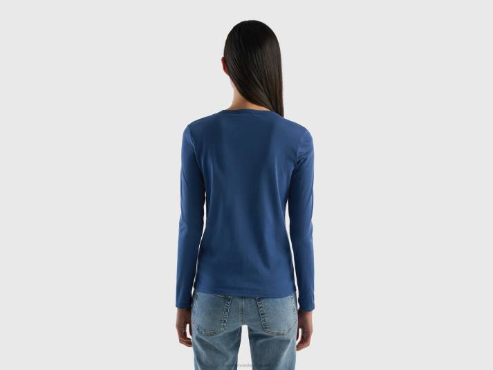 vrouwen Benetton T-shirt van puur katoen met lange mouwen blauw 4R62430