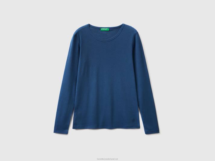 vrouwen Benetton T-shirt van puur katoen met lange mouwen blauw 4R62430