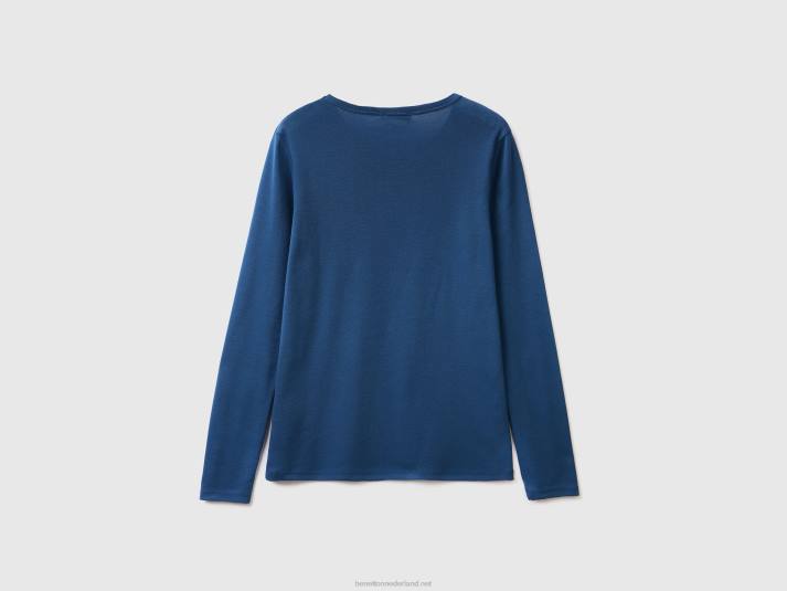 vrouwen Benetton T-shirt van puur katoen met lange mouwen blauw 4R62430