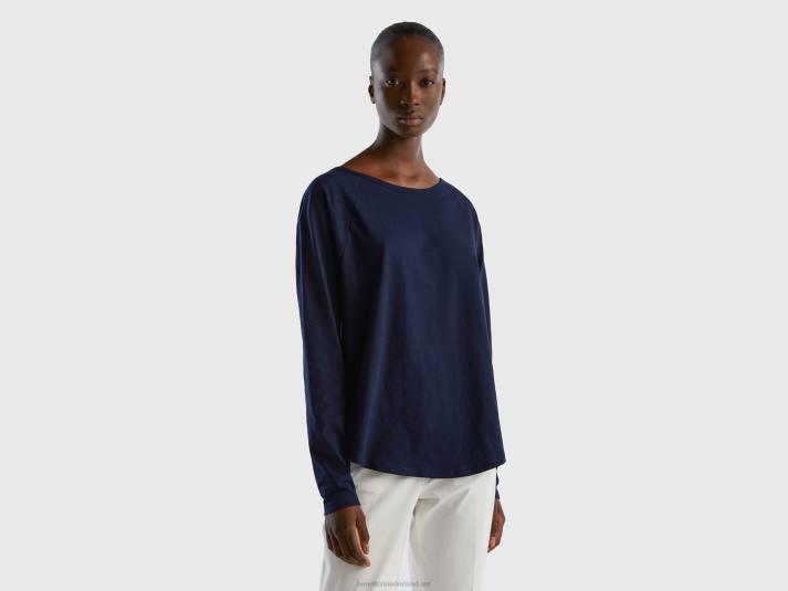 vrouwen Benetton T-shirt van puur katoen met lange mouwen donkerblauw 4R62319
