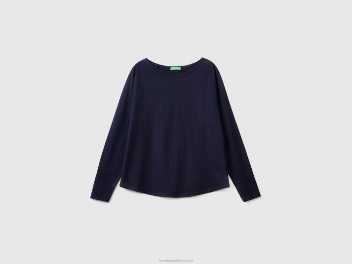 vrouwen Benetton T-shirt van puur katoen met lange mouwen donkerblauw 4R62319