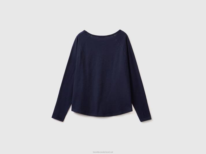 vrouwen Benetton T-shirt van puur katoen met lange mouwen donkerblauw 4R62319