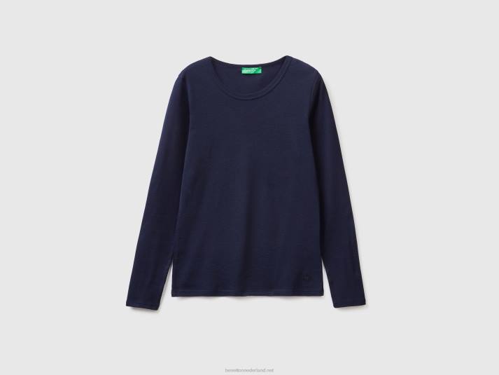 vrouwen Benetton T-shirt van puur katoen met lange mouwen donkerblauw 4R62460