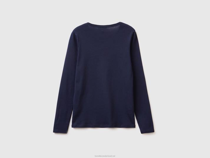 vrouwen Benetton T-shirt van puur katoen met lange mouwen donkerblauw 4R62460