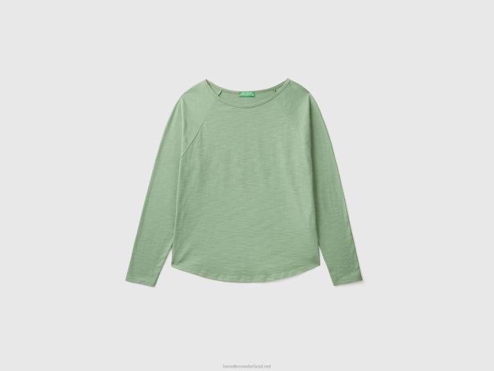 vrouwen Benetton T-shirt van puur katoen met lange mouwen groente 4R62302
