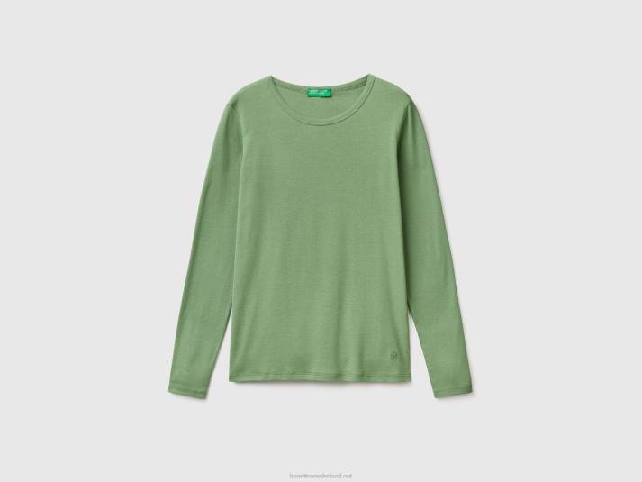 vrouwen Benetton T-shirt van puur katoen met lange mouwen groente 4R62330