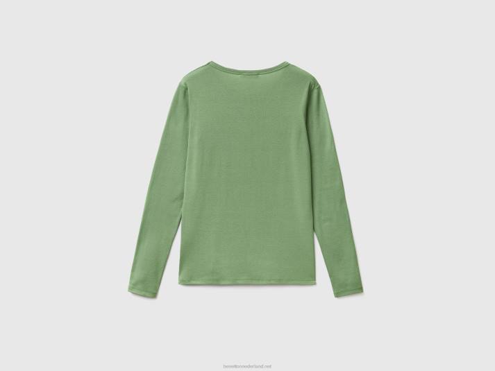 vrouwen Benetton T-shirt van puur katoen met lange mouwen groente 4R62330