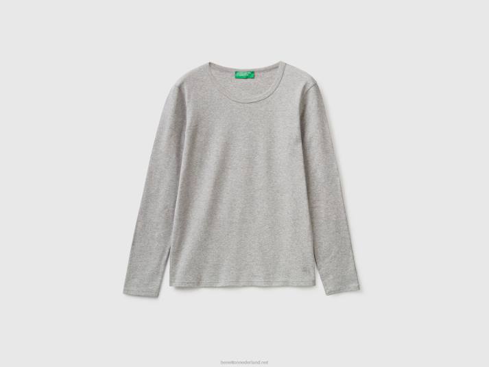 vrouwen Benetton T-shirt van puur katoen met lange mouwen lichtgrijs 4R623926