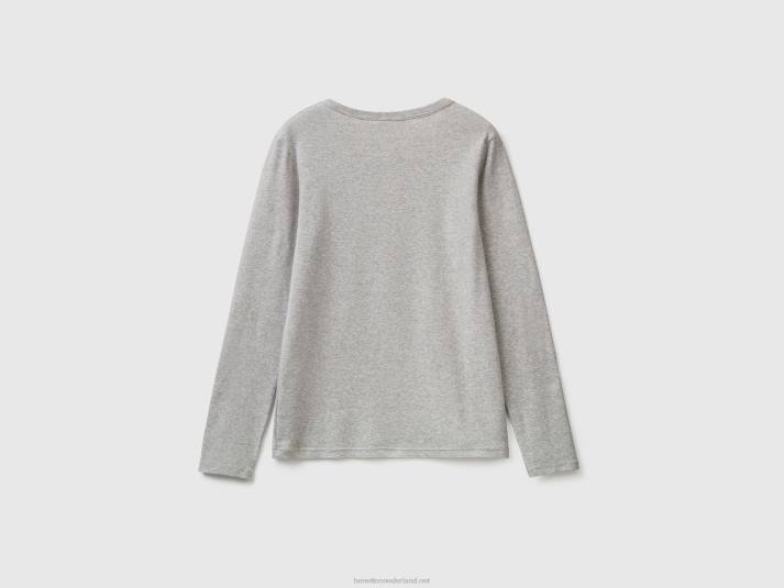 vrouwen Benetton T-shirt van puur katoen met lange mouwen lichtgrijs 4R62425