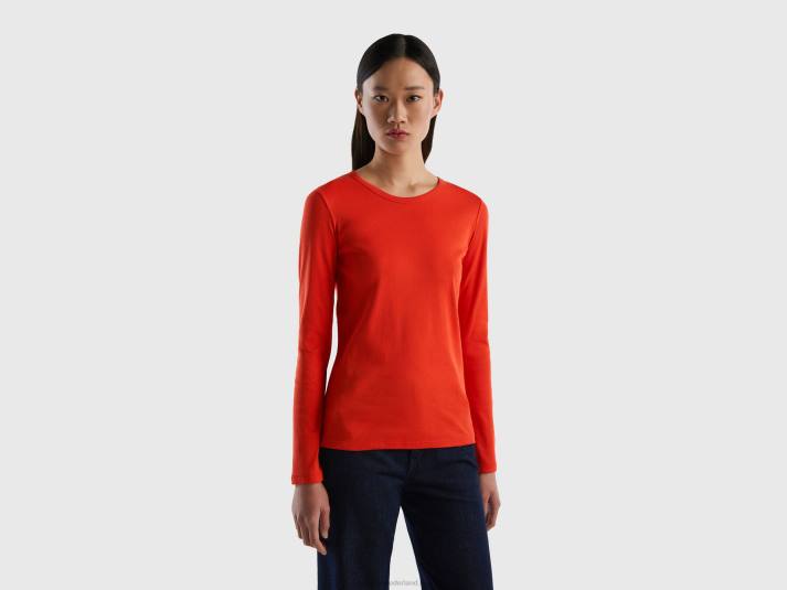 vrouwen Benetton T-shirt van puur katoen met lange mouwen rood 4R62385