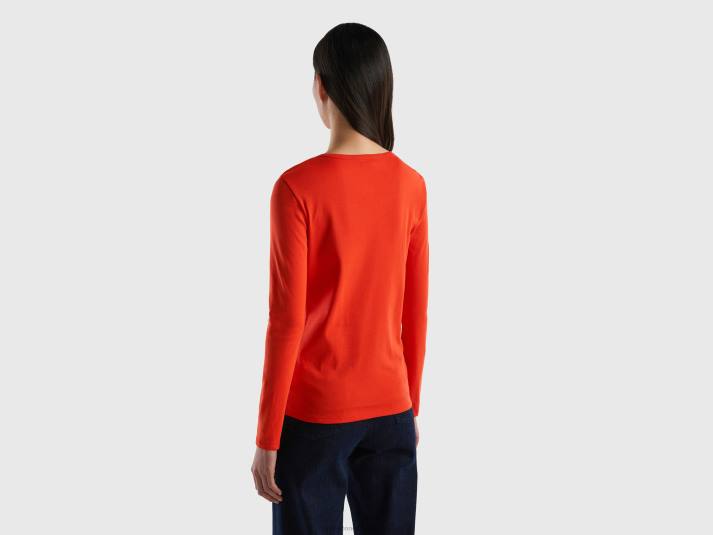 vrouwen Benetton T-shirt van puur katoen met lange mouwen rood 4R62385