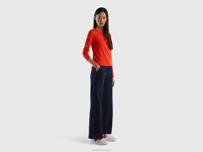 vrouwen Benetton T-shirt van puur katoen met lange mouwen rood 4R62385