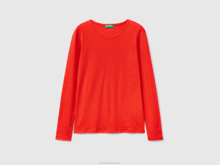 vrouwen Benetton T-shirt van puur katoen met lange mouwen rood 4R62385
