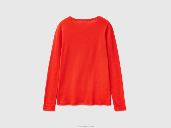 vrouwen Benetton T-shirt van puur katoen met lange mouwen rood 4R62385
