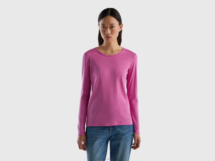 vrouwen Benetton T-shirt van puur katoen met lange mouwen roze 4R62400