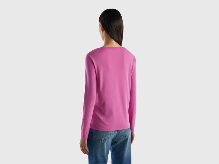vrouwen Benetton T-shirt van puur katoen met lange mouwen roze 4R62400