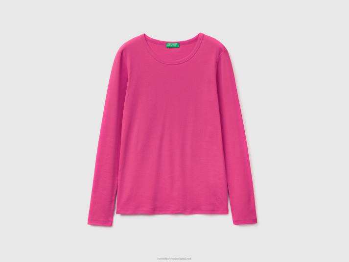 vrouwen Benetton T-shirt van puur katoen met lange mouwen roze 4R62400