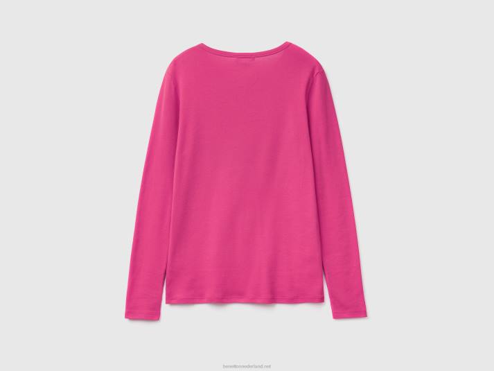 vrouwen Benetton T-shirt van puur katoen met lange mouwen roze 4R62400