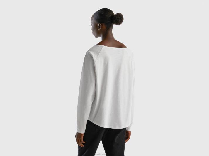 vrouwen Benetton T-shirt van puur katoen met lange mouwen wit 4R62357