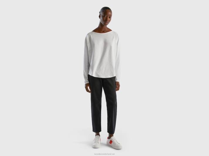 vrouwen Benetton T-shirt van puur katoen met lange mouwen wit 4R62357