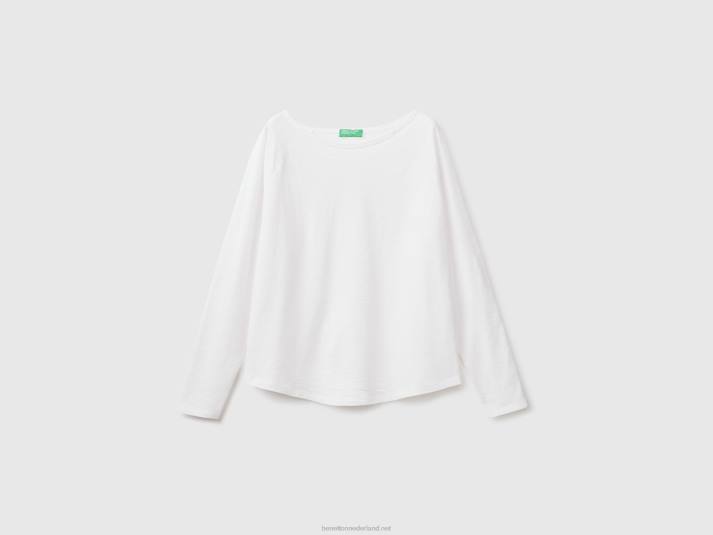 vrouwen Benetton T-shirt van puur katoen met lange mouwen wit 4R62357