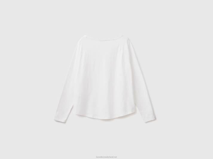 vrouwen Benetton T-shirt van puur katoen met lange mouwen wit 4R62357