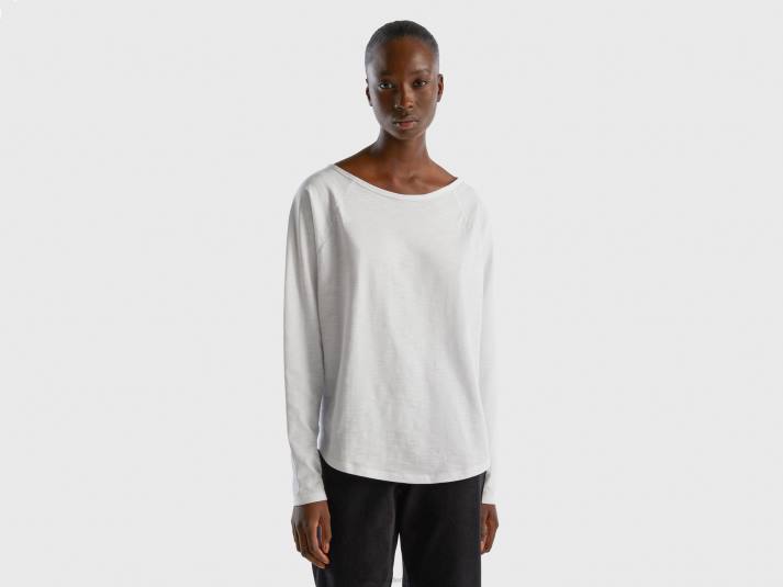 vrouwen Benetton T-shirt van puur katoen met lange mouwen wit 4R623819